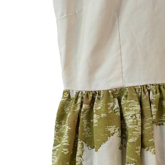 Vintage 70s Handmade Flavia Print Sundress Women’s Cream Green Fit & Flare Dress - Picture 16 of 16